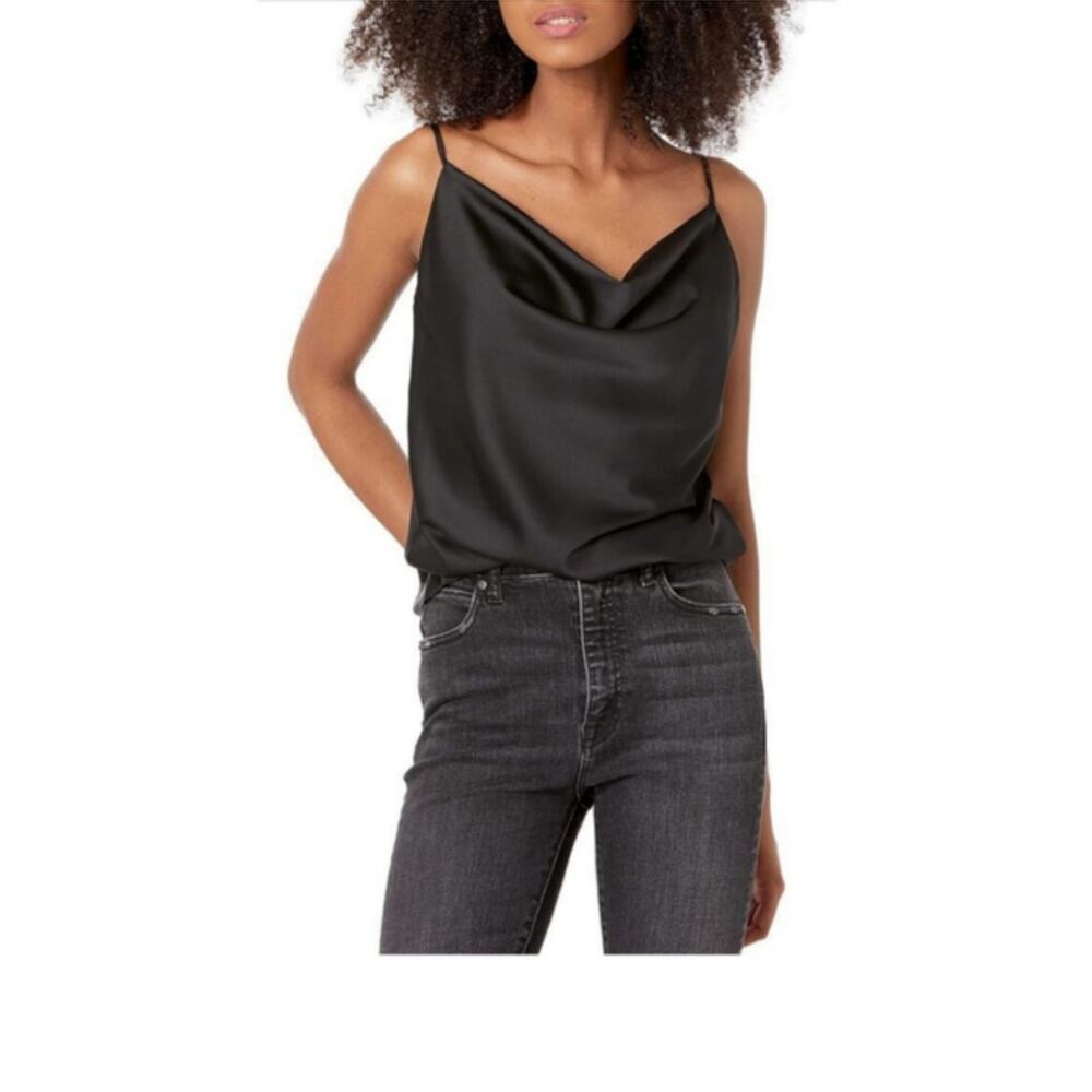 NWT The Drop Christy Black Cowl-Neck Cami Silky Tank Top Size S